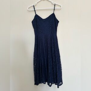 Lulu’s Navy Blue Lace Midi Dress Small